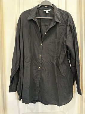 Old Navy Linen Blend Black Boyfriend Shirt